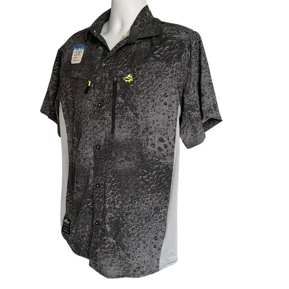Loco Skailz Black Gray Print Short Sleeve Button Down Shirt Men's Medium NEW - Picture 3 of 8
